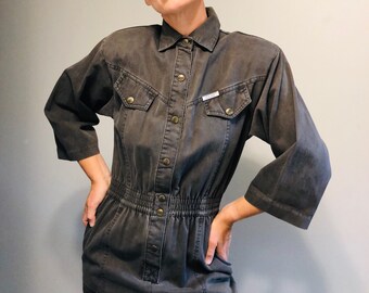 black denim utility dress