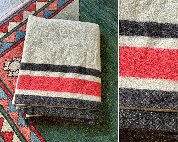 Vintage Grey Hudson Bay Blanket Vintage Cabin Blanket Large Striped