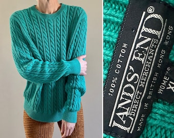 Vintage Lands End cable knit Preppy Sweater| faded black cotton Tennis Sweater