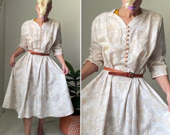 Vintage 80s cotton  Dress| secretary dress| pale green cotton garden party Dress