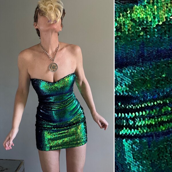Sequin Prom Dress | mermaid Sequin Body Con Dress | reverse sequin serpentine green and black