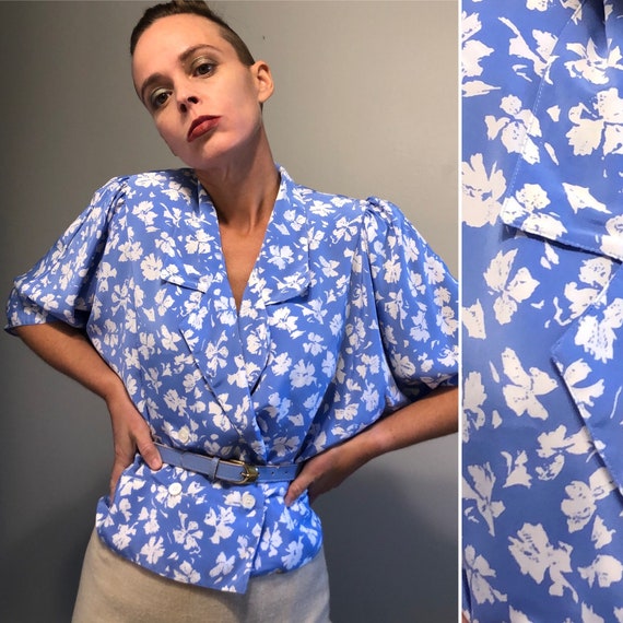 Vintage Floral Secretary Blouse With shoulder pads