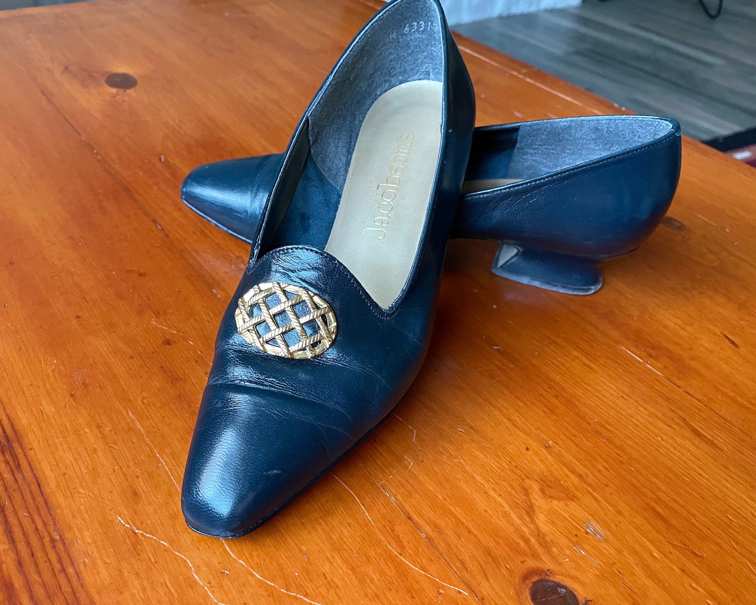 Vintage Block Heel Shoes With Gold Embellishments Vintage Etsy