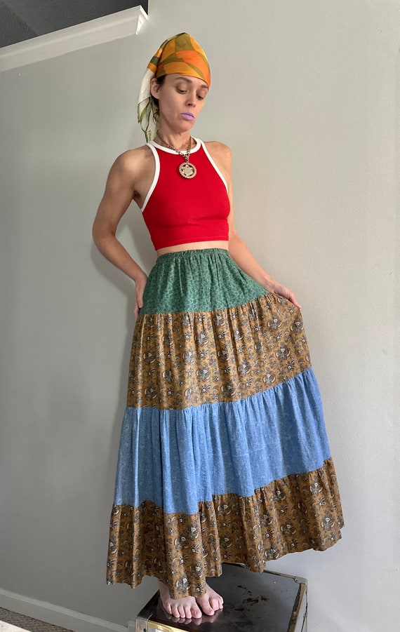 Vintage Tiered Pattern mixed Prairie Skirt | Hand… - image 3