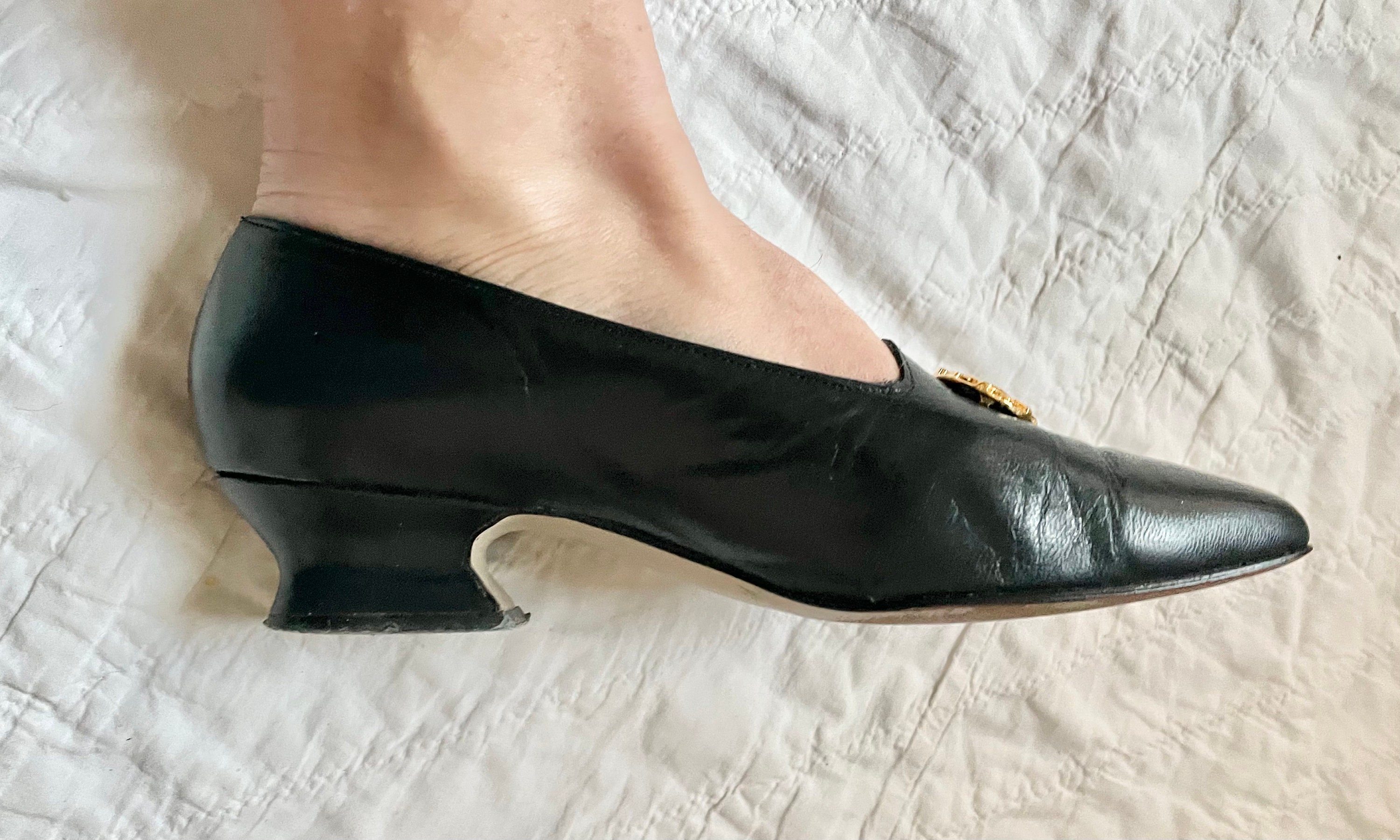 Vintage Block Heel Shoes With Gold Embellishments Vintage Etsy