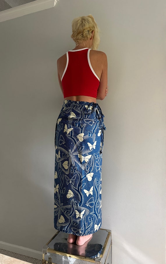 Vintage 70s wrap Skirt, long wrap butterfly print… - image 7