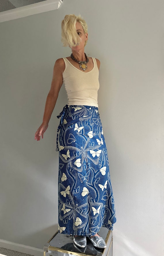 Vintage 70s wrap Skirt, long wrap butterfly print… - image 6