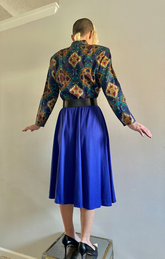 Vintage 80s Puff sleeve Dress| power suit paisley… - image 5