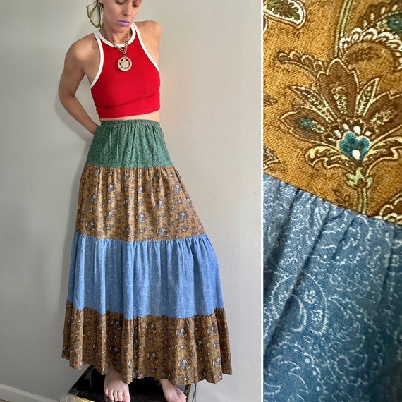 Vintage Tiered Pattern mixed Prairie Skirt | Hand… - image 2