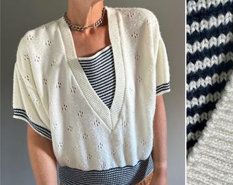 Vintage Preppy V Neck Sweater| white boxy sweater by worthington