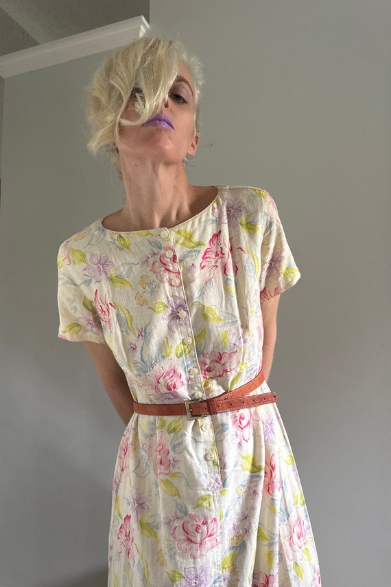 Vintage Liz Claiborne Linen Dress | Floral linen … - image 4