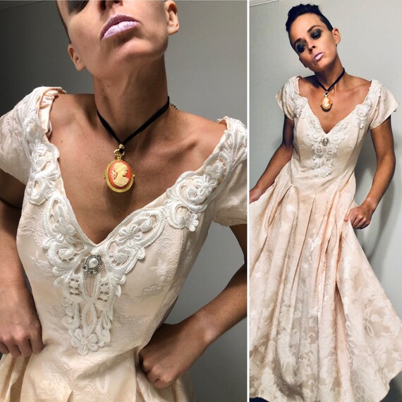 Vintage Gunnesax Dress| Peach McClintock Prom Dres