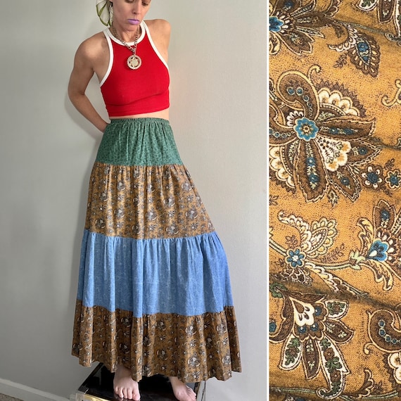 Vintage Tiered Pattern mixed Prairie Skirt | Hand… - image 1