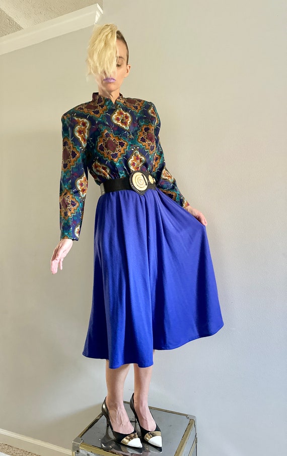 Vintage 80s Puff sleeve Dress| power suit paisley… - image 6