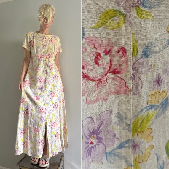 Vintage Liz Claiborne Linen Dress | Floral linen … - image 1