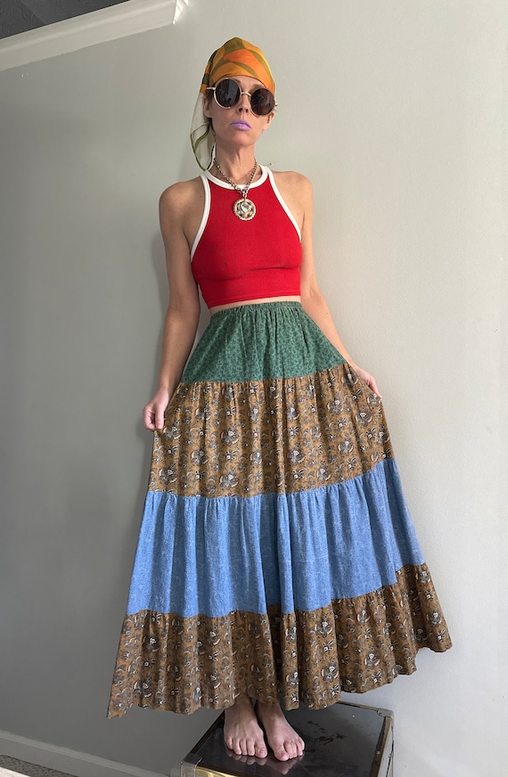 Vintage Tiered Pattern mixed Prairie Skirt | Hand… - image 6