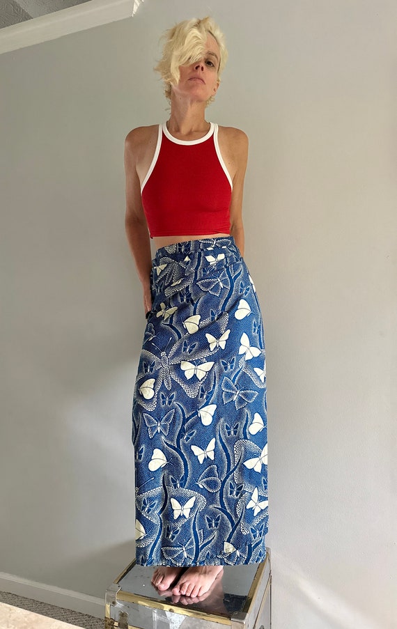 Vintage 70s wrap Skirt, long wrap butterfly print… - image 9