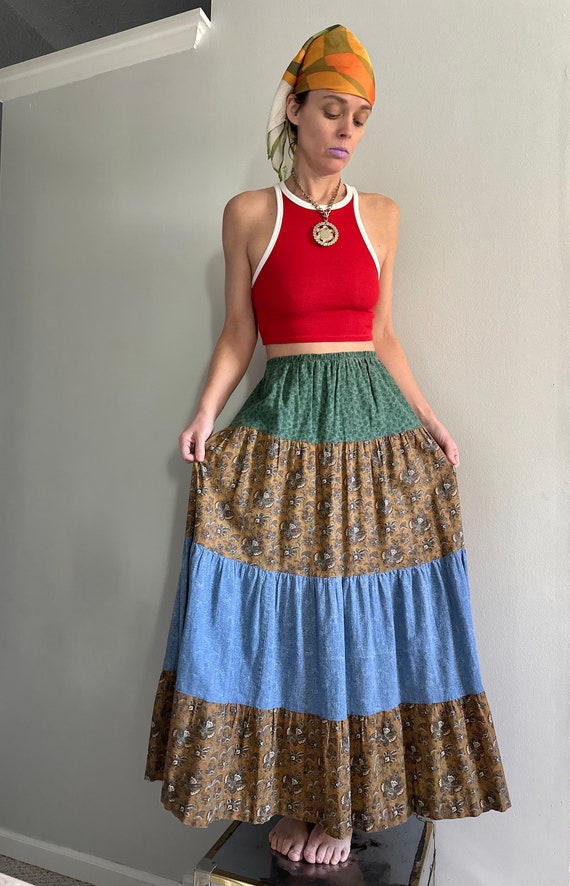 Vintage Tiered Pattern mixed Prairie Skirt | Hand… - image 4