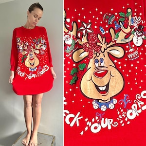 80s sweatshirt w puffy paint graphic, 90s Christmas ornament sweatshirt, 90s Christmas ugly sweater sweatshirt, one size med/large womens