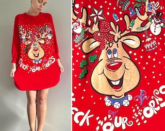 80s sweatshirt w puffy paint graphic, 90s Christmas ornament sweatshirt, 90s Christmas ugly sweater sweatshirt, one size med/large womens