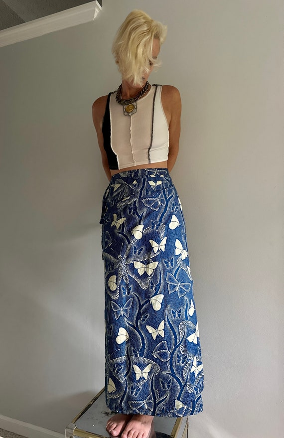 Vintage 70s wrap Skirt, long wrap butterfly print… - image 5