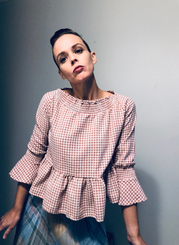 Vintage Gingham Flouncy Prairie Blouse| Gunnesax s