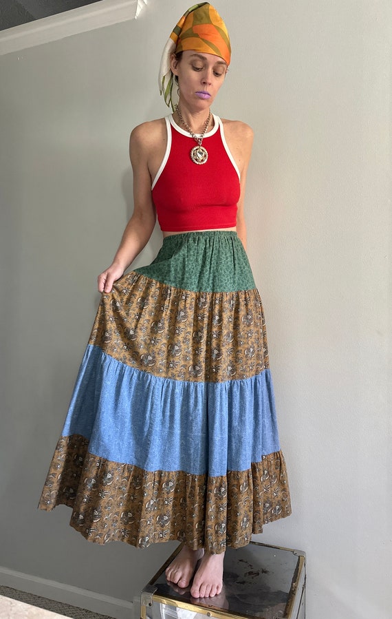 Vintage Tiered Pattern mixed Prairie Skirt | Hand… - image 7