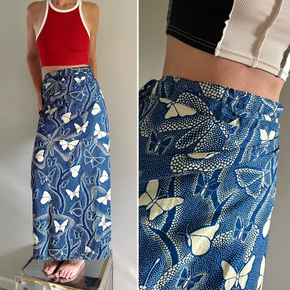 Vintage 70s wrap Skirt, long wrap butterfly print… - image 2