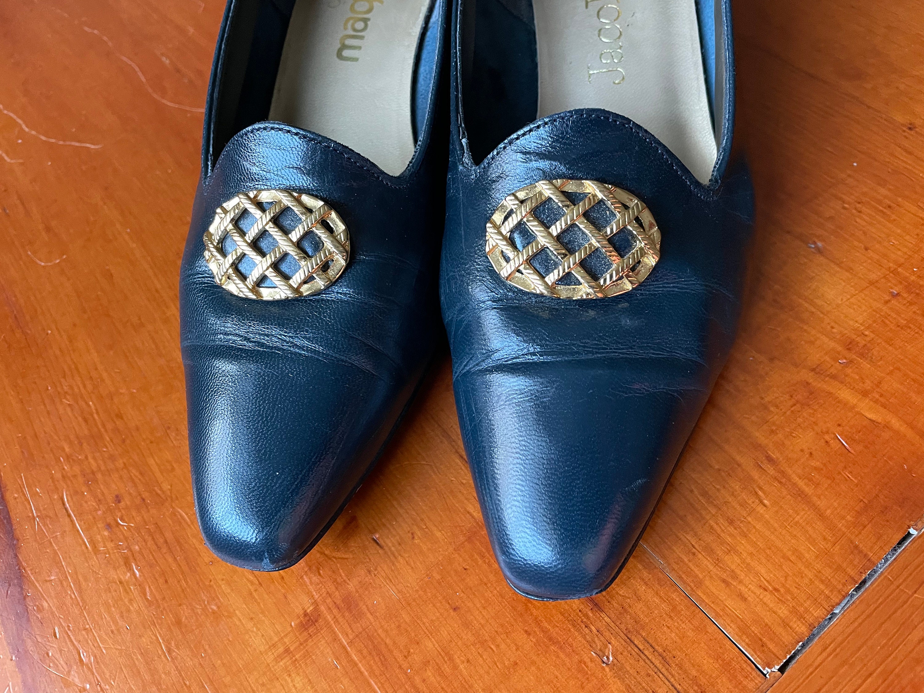 Vintage Block Heel Shoes With Gold Embellishments Vintage - Etsy
