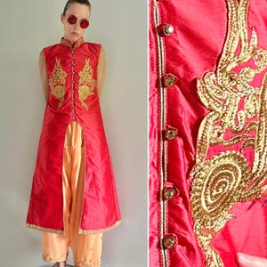 Authentic traditional Chinese tunic dress w gold embellishment