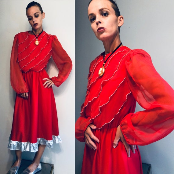 80s Red Balloon sleeve Dress by Amy Deb| Gunne Sax