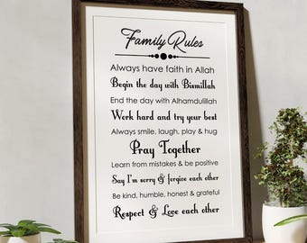 Muslim Family Rules Printable Wall Art – Islamic Home Decor, Instant Download, Inspirational Family Guidelines, Digital Print