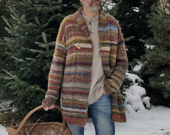 No.1 - Men's Hand knitted Cardigan, Merino Wool