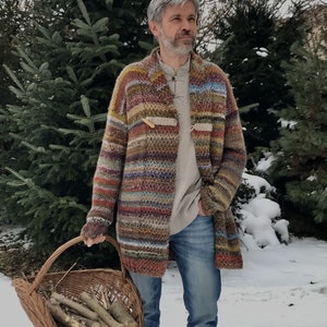 No.1 - Men's Hand knitted Cardigan, Merino Wool