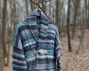 No.1 - BLUE - Hand Knitted Mens Wool Sweater,