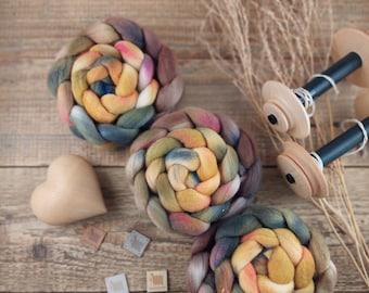 Brown / Grey / Mustard  -  Fiber For Spinning, 5 types of wool to choose: corriedale, merino, silk,mohair, european merino