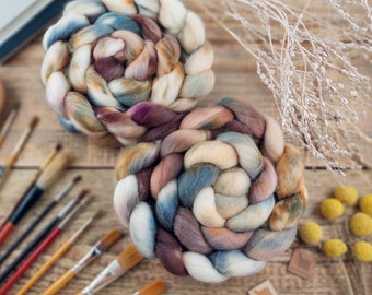CREAM / TAUPE Hand Dyed Wool Top Roving, more fibre variants to choose: merinos, silk or mohair blend, corriedale