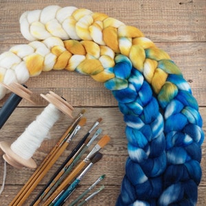 Blue / Yellow / White -  Spinning Wool Roving, Hand Dyed, more  fibers to choose