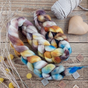 White / Brown/ Blue -  wool roving for hand spinning, sock blend of wool and tencel  (lyocell)