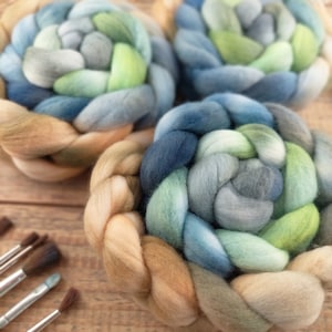 Blue / Green / Beige -  Hand Dyed Wool Top Roving, more fiber variants available