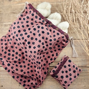 Sac à projets avec cordon de serrage pour tricoter et crocheter, pliable, grand, vieux rose