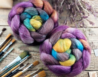 Fiber for spinning, wool and tencel, WINE MIX