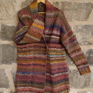 Hand knitted womens wool cardigan, long, original design image 2