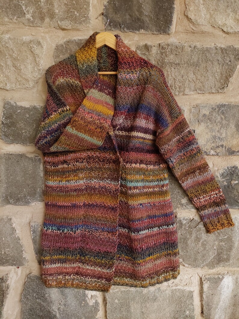 Hand knitted womens wool cardigan, long, original design image 2