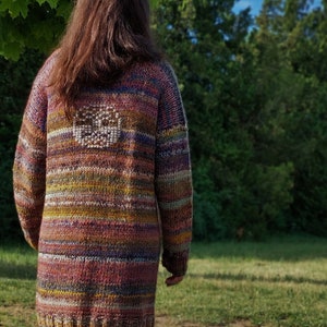 Hand knitted womens wool cardigan, long, original design image 7