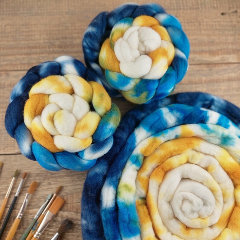 Patterns For Roving Yarn Spinning Wool Top, Hand Dyed, BLUE/ YELLOW/ WHITE, Choose Fiber - Etsy