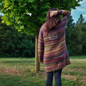 Hand knitted womens wool cardigan, long, original design image 9