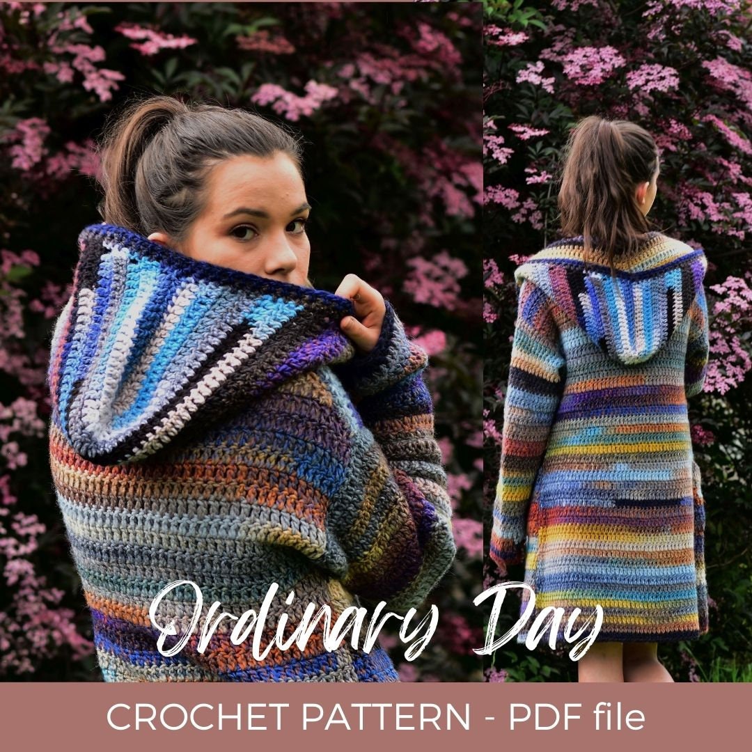Crochet Pattern for Long Hooded Cardigan ORDINARY DAY