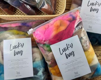 LUCKY BAG, Assorted Hand-Dyed Wool Remnants – Merino, Corriedale, Blends with Silk, Mohair or Tencel
