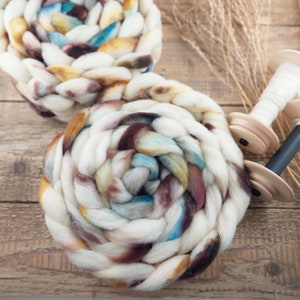 White/Brown/Blue, Hand Dyed Wool Top Roving, more fibres variants: corriedale, merino, extra fine merino, mohair, silk